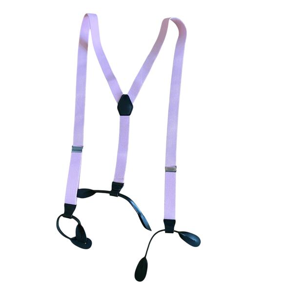 Vintage Y-shaped Fabric and Elastic Solid Pink Suspenders button pant attachment - Picture 2 of 6